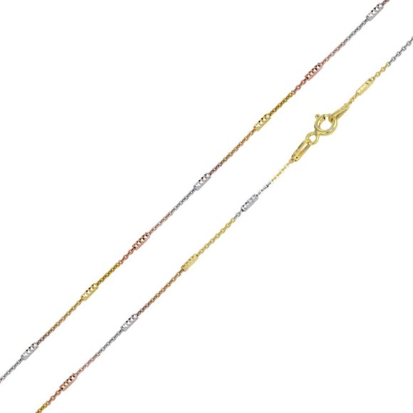 Silver 925 3 Toned Diamond Cut Bar Chain Link 1.4mm 24 inches